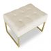 Puff Lisa Linho Base Metálica Industrial Dourado - Pallazio