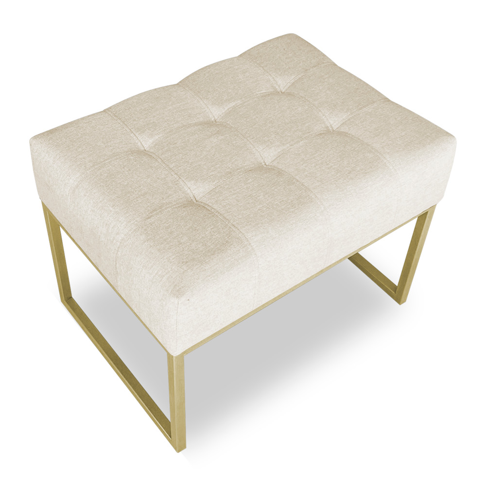 Puff Lisa Linho Base Metálica Industrial Dourado - Pallazio