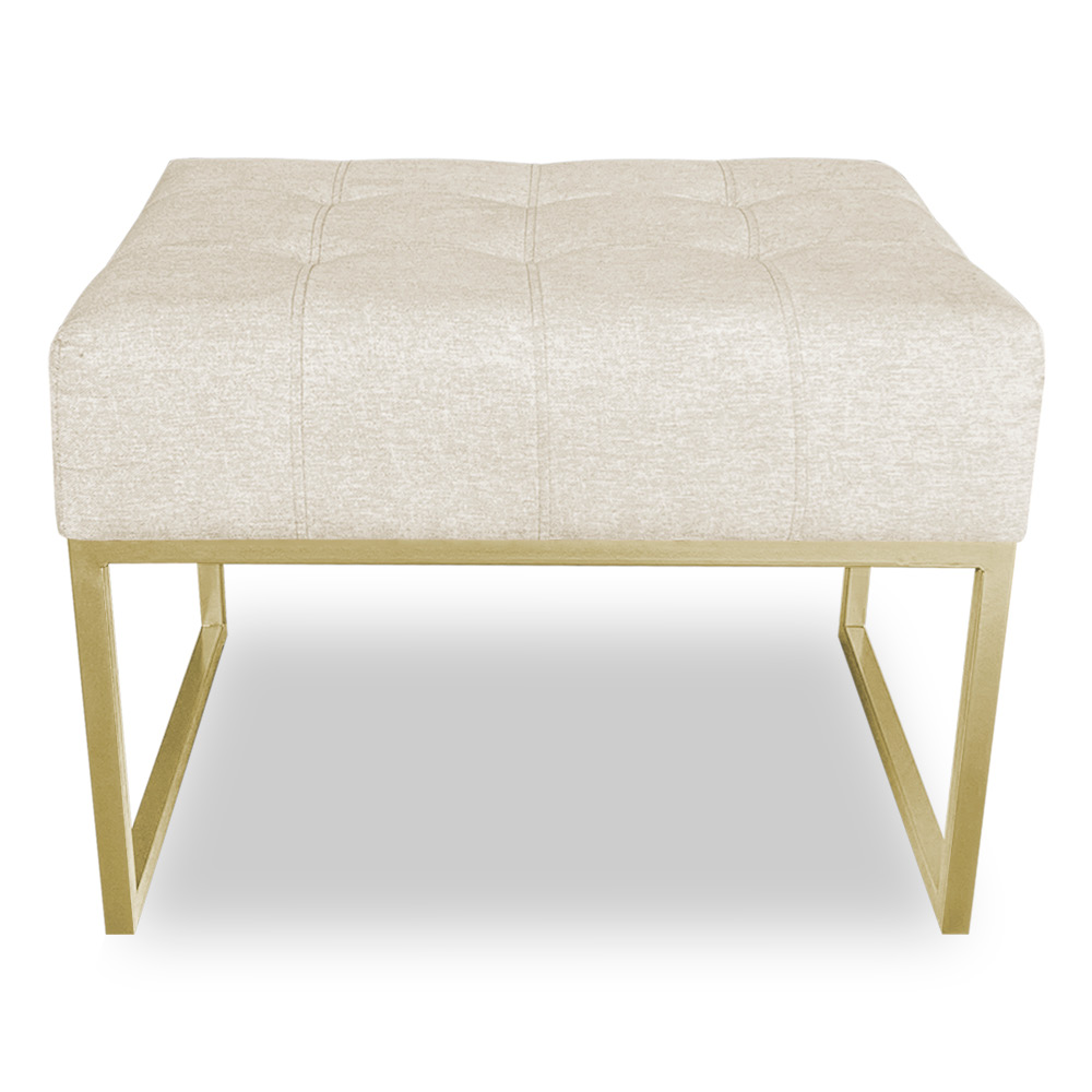 Puff Lisa Linho Base Metálica Industrial Dourado - Pallazio