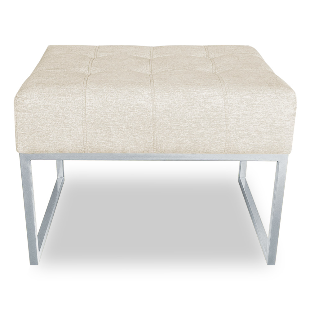 Puff Lisa Linho Base Metálica Industrial Prata - Pallazio