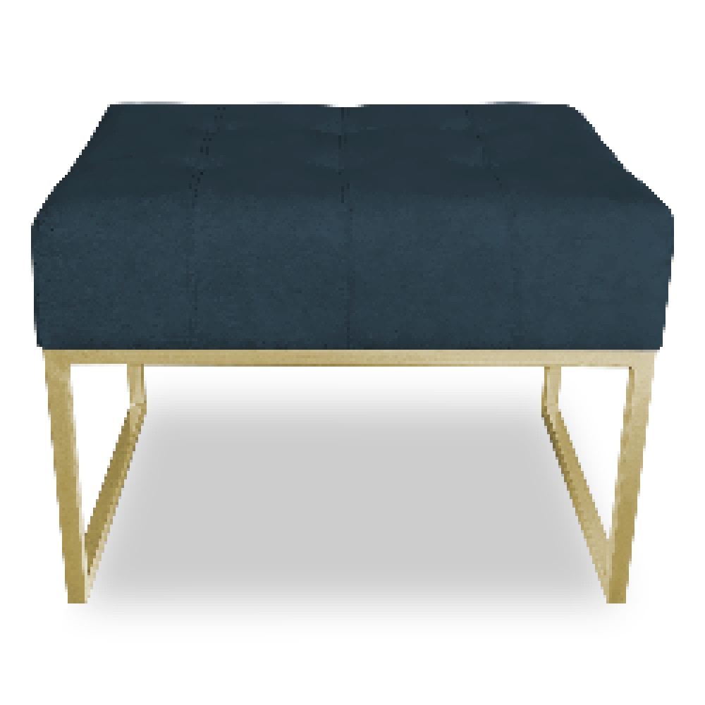 Puff Lisa Suede Azul Marinho Base Metálica Industrial Dourado - Pallazio