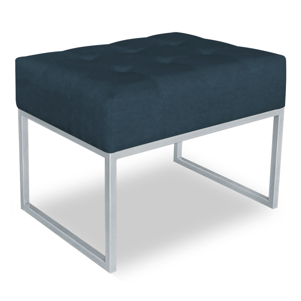 Puff Lisa Suede Azul Marinho Base Metálica Industrial Prata - Pallazio
