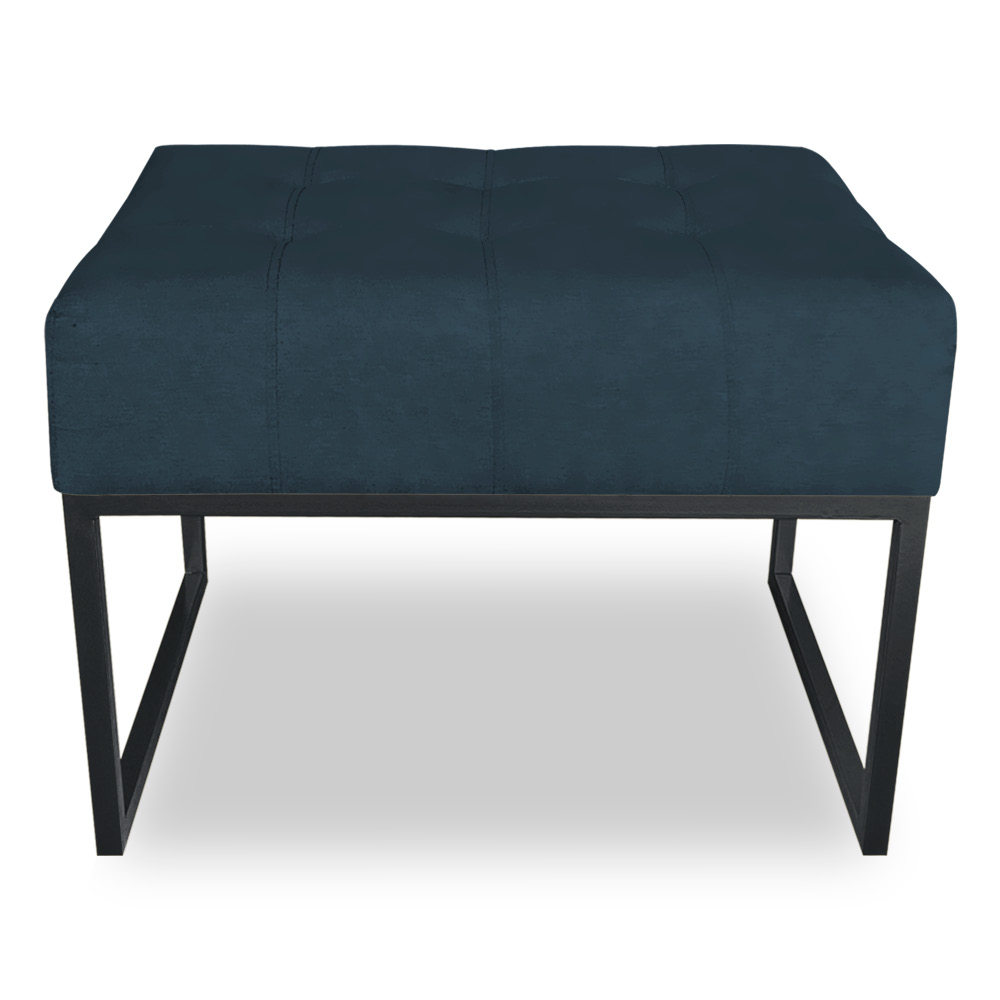 Puff Lisa Suede Azul Marinho Base Metálica Industrial Preto - Pallazio