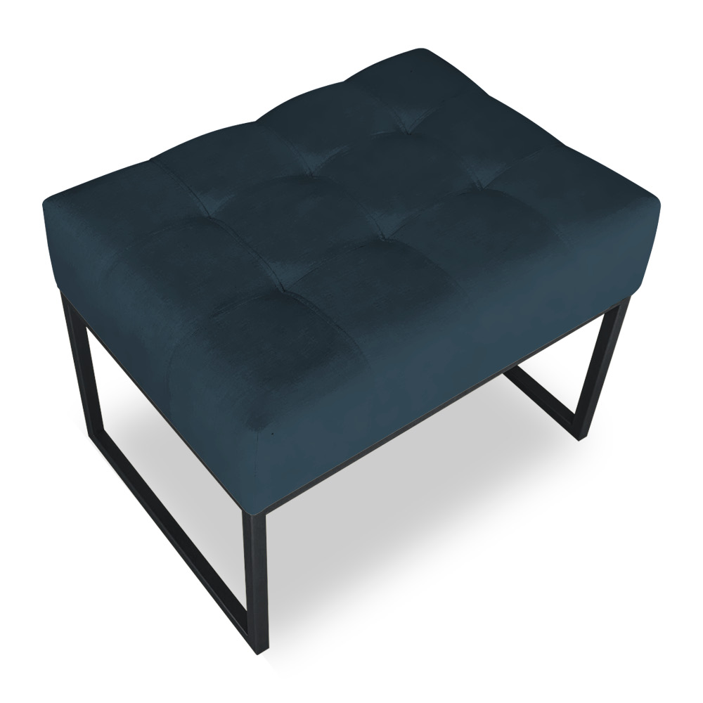 Puff Lisa Suede Azul Marinho Base Metálica Industrial Preto - Pallazio