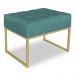 Puff Lisa Suede Azul Turquesa Base Metálica Industrial Dourado - Pallazio