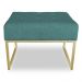 Puff Lisa Suede Azul Turquesa Base Metálica Industrial Dourado - Pallazio
