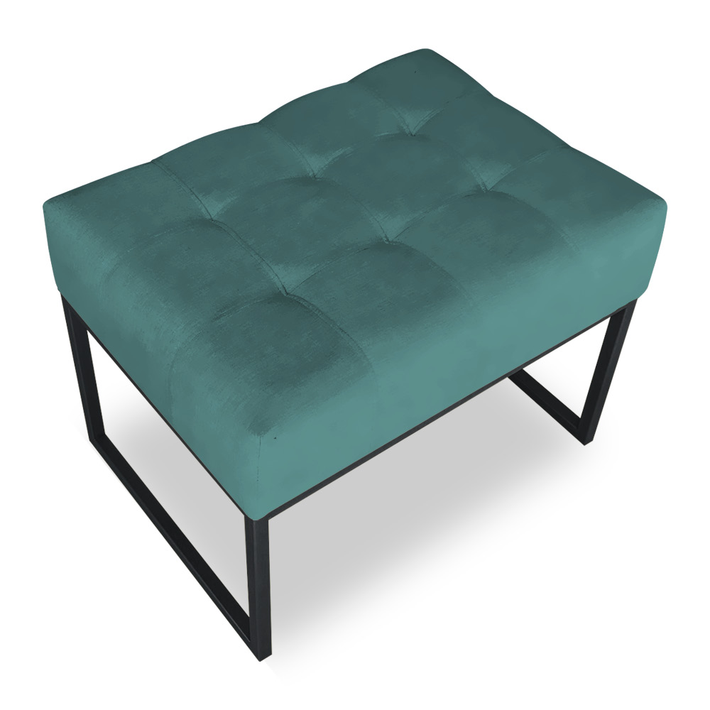 Puff Lisa Suede Azul Turquesa Base Metálica Industrial Preto - Pallazio