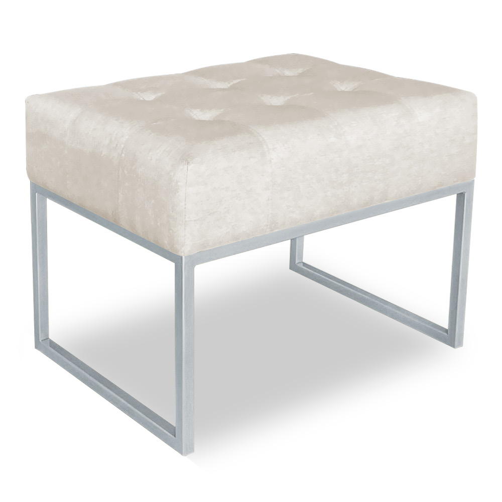 Puff Lisa Suede Base Metálica Industrial Prata - Pallazio