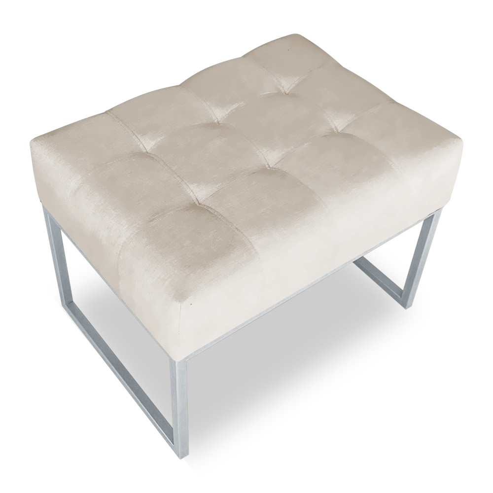 Puff Lisa Suede Base Metálica Industrial Prata - Pallazio