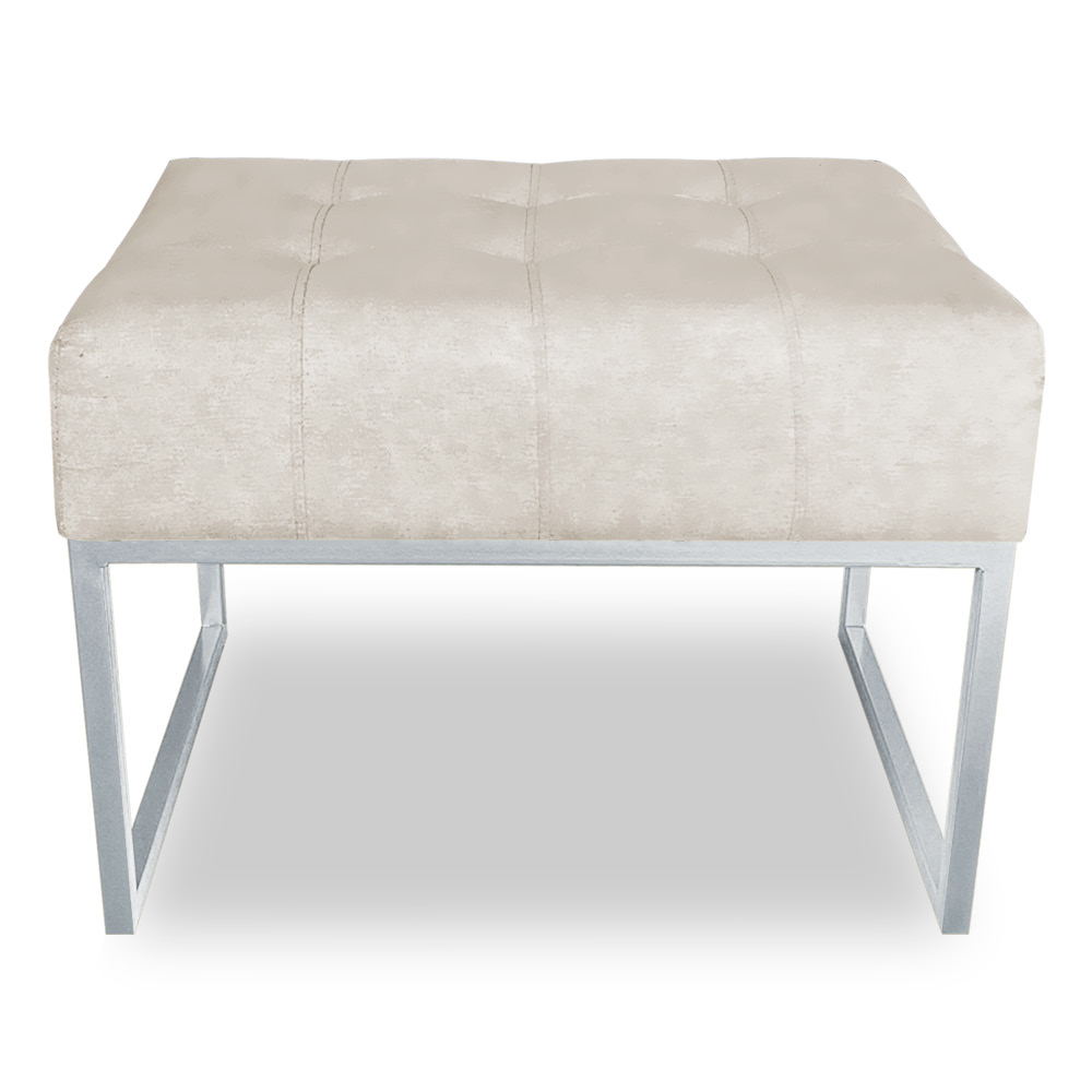 Puff Lisa Suede Base Metálica Industrial Prata - Pallazio