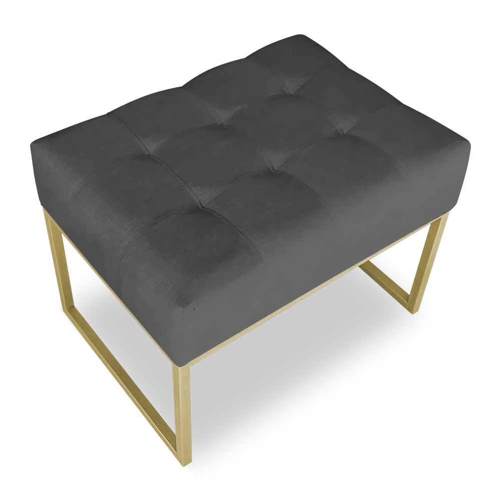 Puff Lisa Suede Grafite Base Metálica Industrial Dourado - Pallazio