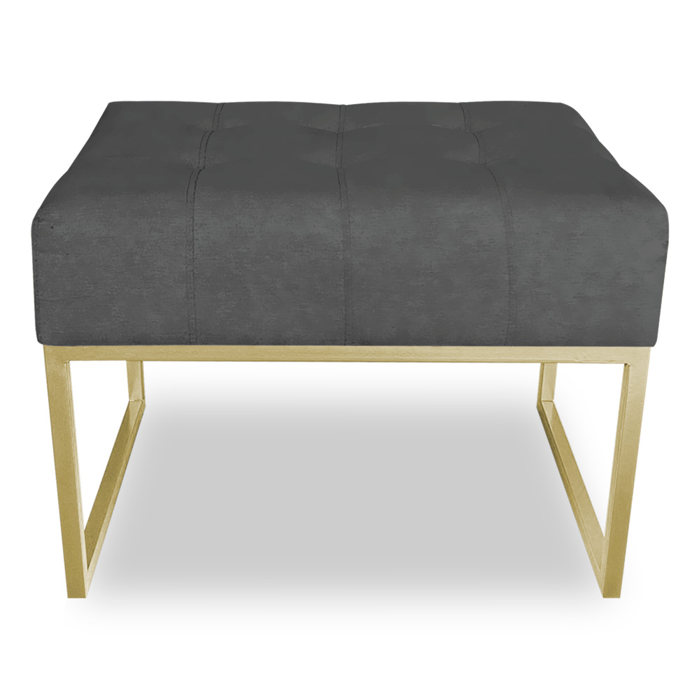 Puff Lisa Suede Grafite Base Metálica Industrial Dourado - Pallazio