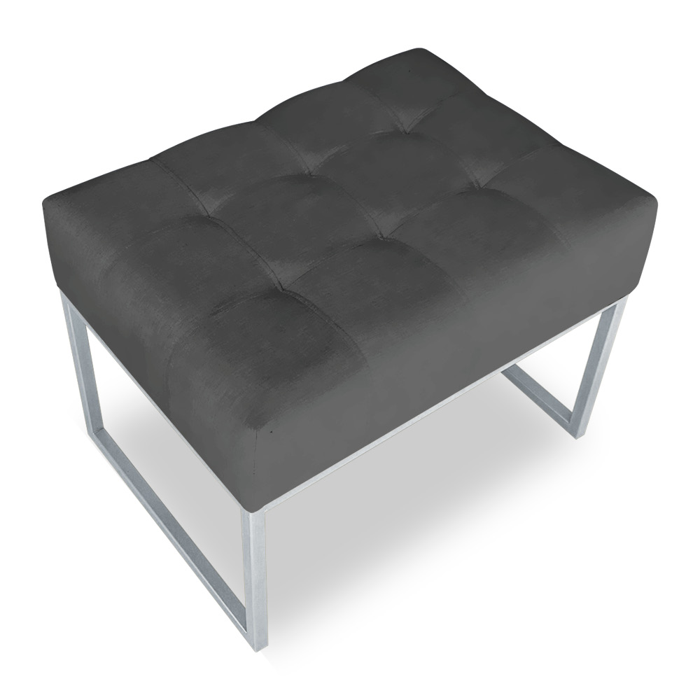 Puff Lisa Suede Grafite Base Metálica Industrial Prata - Pallazio