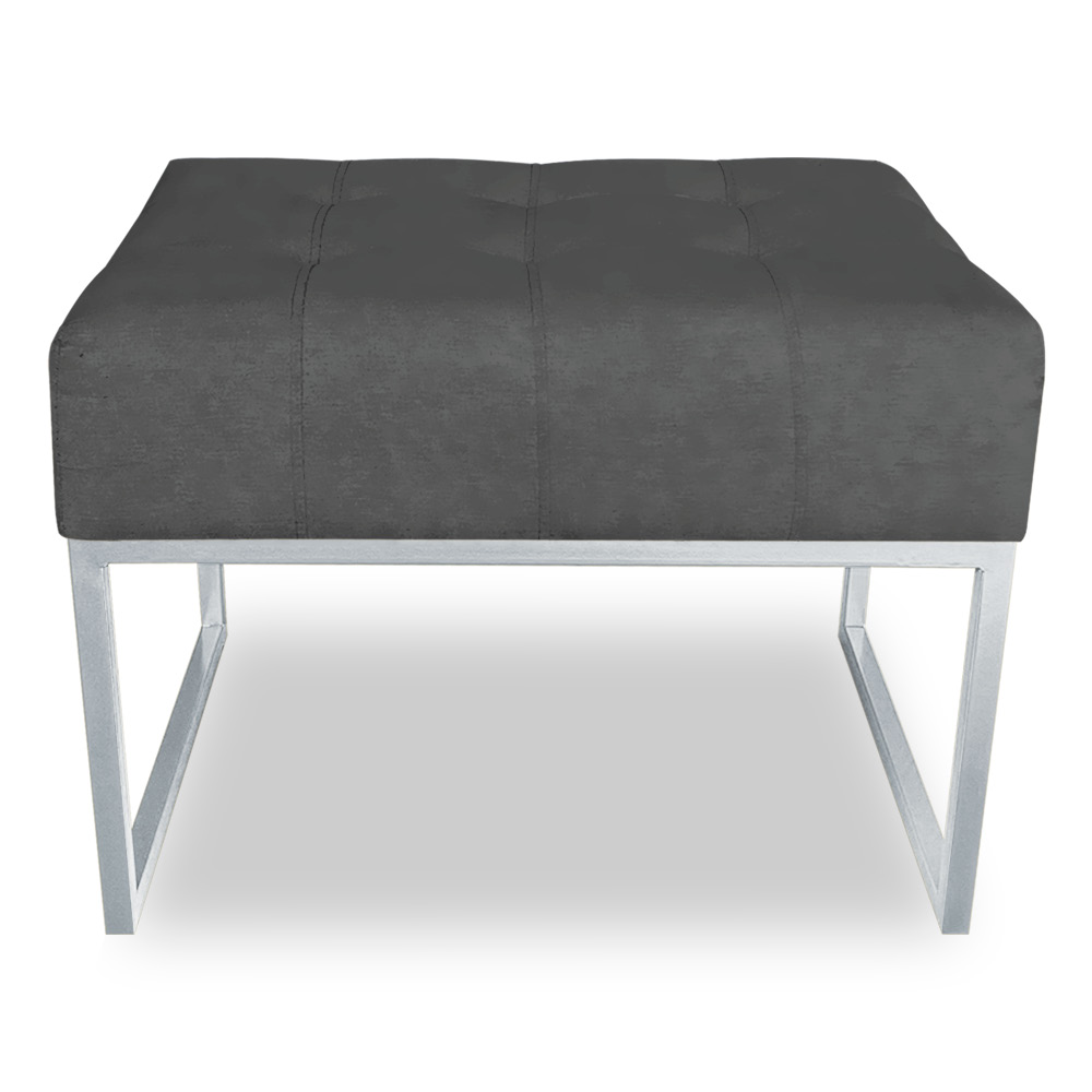 Puff Lisa Suede Grafite Base Metálica Industrial Prata - Pallazio