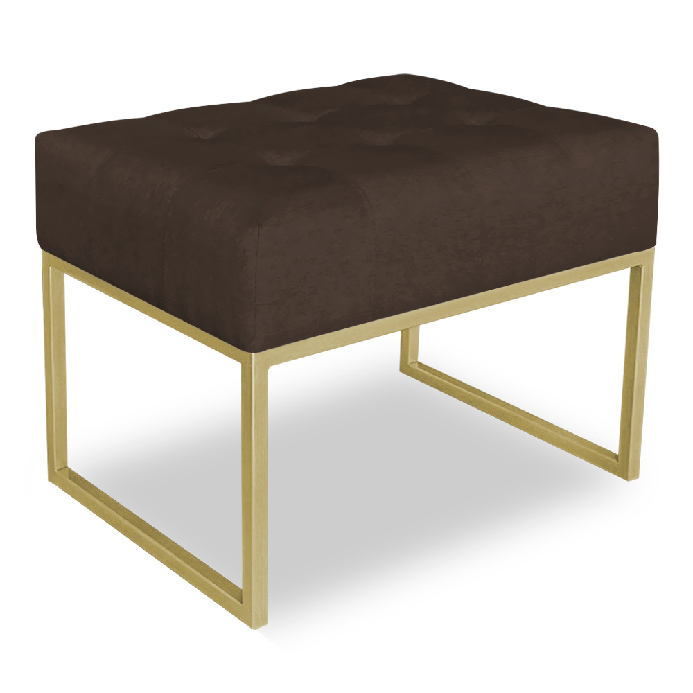 Puff Lisa Suede Marrom Base Metálica Industrial Dourado - Pallazio