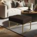 Puff Lisa Suede Marrom Base Metálica Industrial Dourado - Pallazio