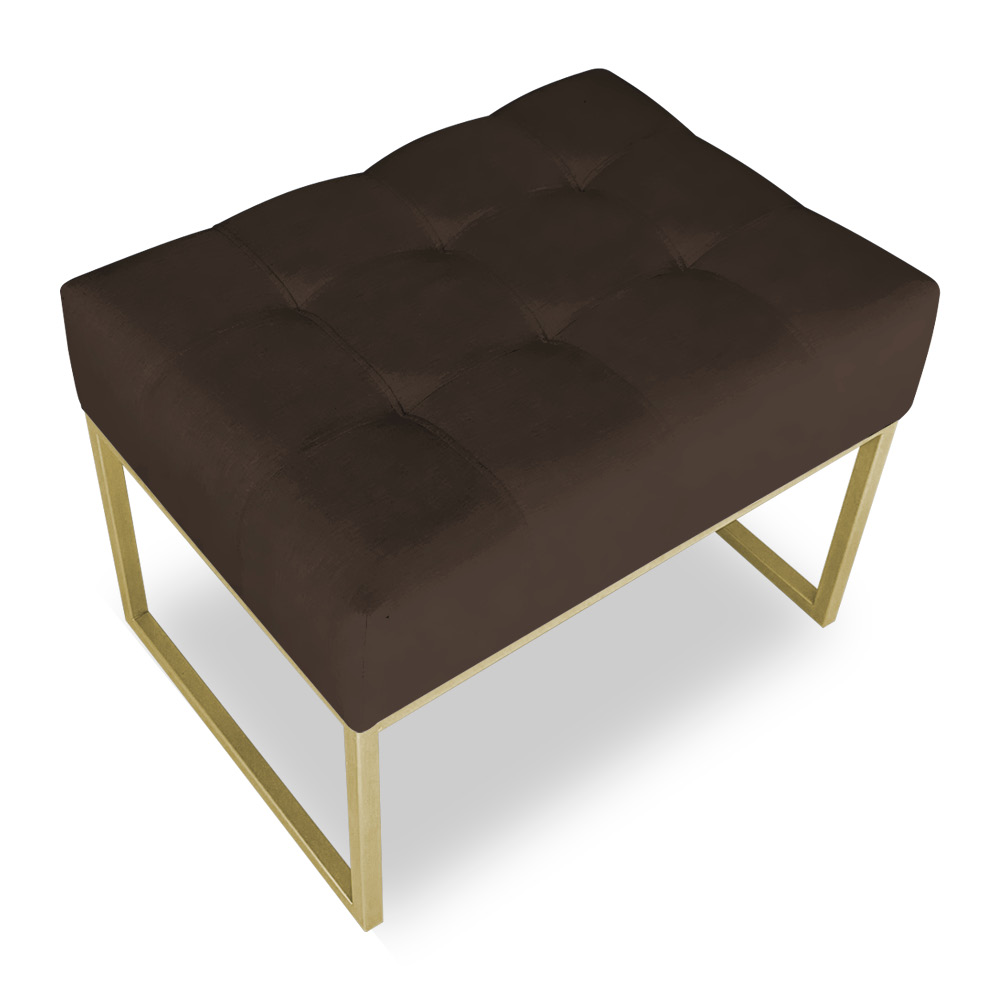 Puff Lisa Suede Marrom Base Metálica Industrial Dourado - Pallazio