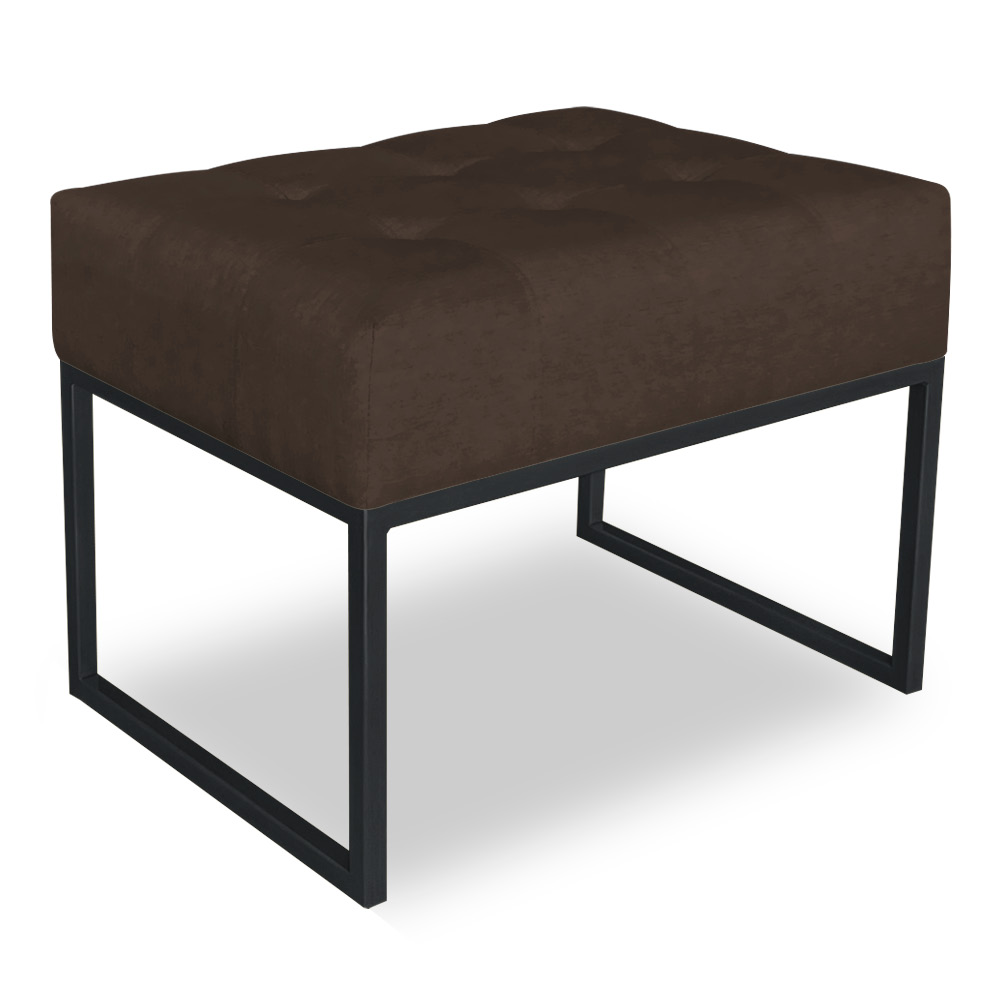 Puff Lisa Suede Marrom Base Metálica Industrial Preto - Pallazio