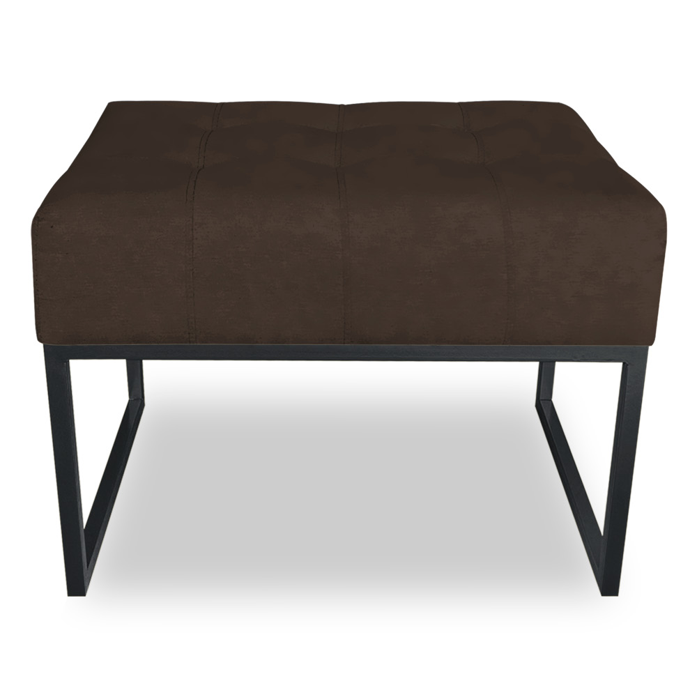 Puff Lisa Suede Marrom Base Metálica Industrial Preto - Pallazio