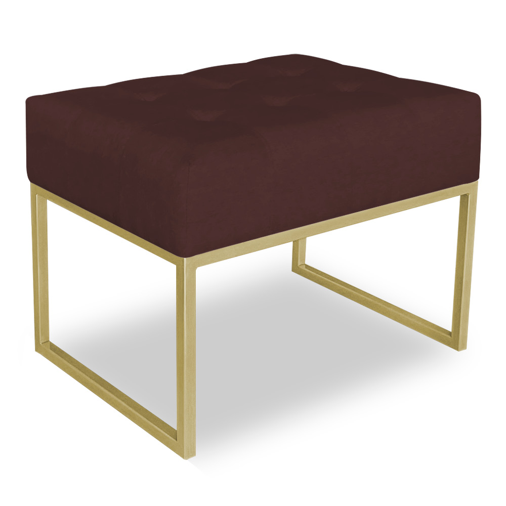 Puff Lisa Suede Marsala Base Metálica Industrial Dourado - Pallazio
