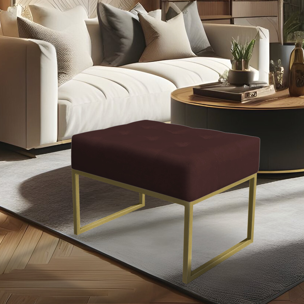 Puff Lisa Suede Marsala Base Metálica Industrial Dourado - Pallazio