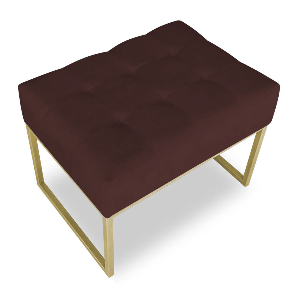 Puff Lisa Suede Marsala Base Metálica Industrial Dourado - Pallazio