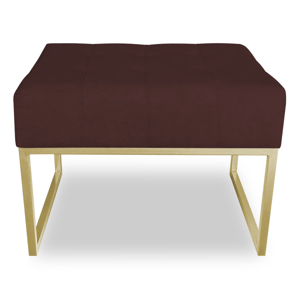 Puff Lisa Suede Marsala Base Metálica Industrial Dourado - Pallazio
