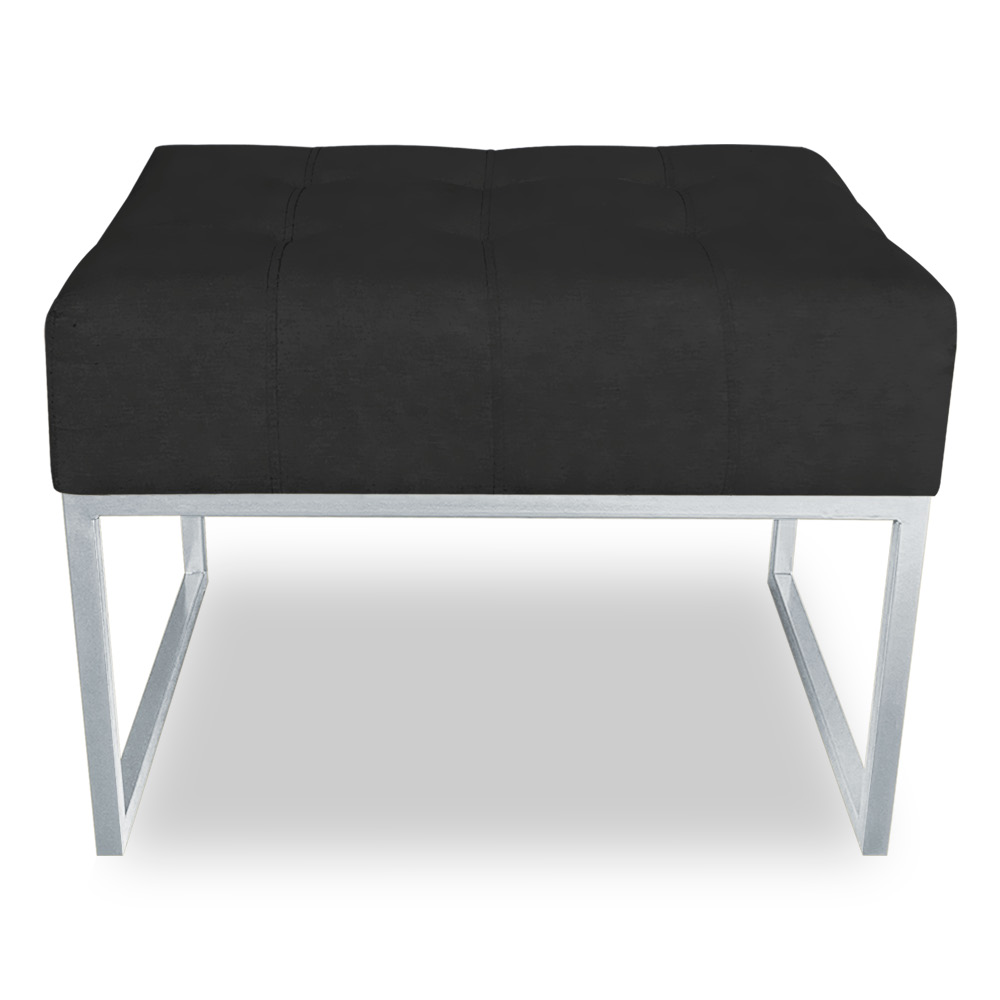 Puff Lisa Suede Preto Base Metálica Industrial Prata - Pallazio