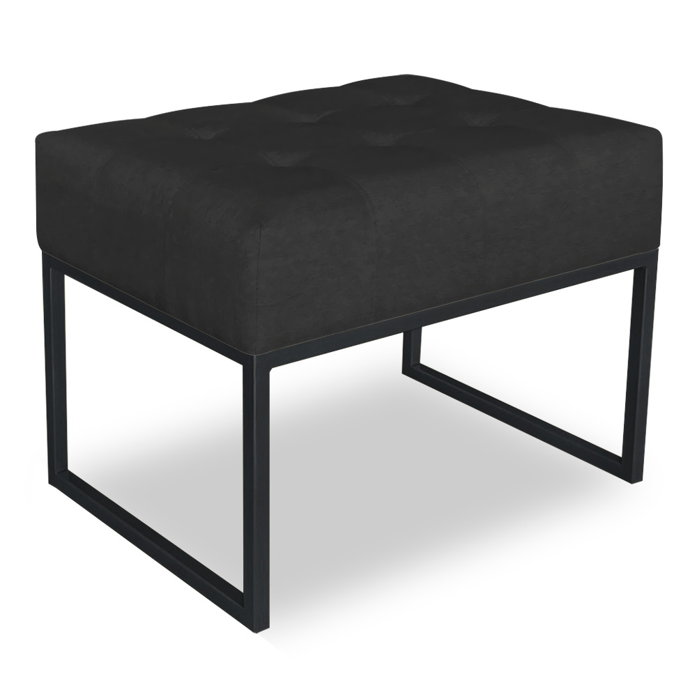 Puff Lisa Suede Preto Base Metálica Industrial Preto - Pallazio