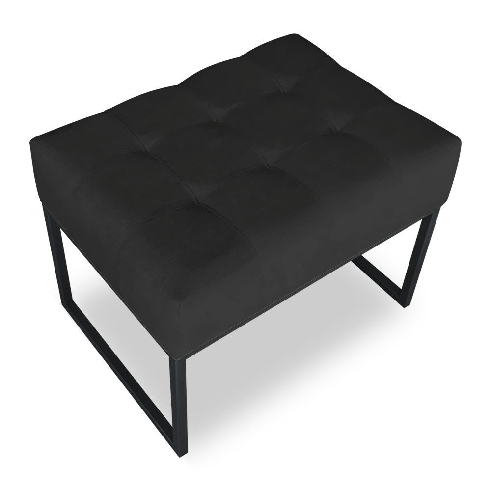 Puff Lisa Suede Preto Base Metálica Industrial Preto - Pallazio