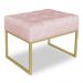 Puff Lisa Suede Rosa Bebê Base Metálica Industrial Dourado - Pallazio