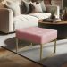 Puff Lisa Suede Rosa Bebê Base Metálica Industrial Dourado - Pallazio