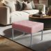 Puff Lisa Suede Rosa Bebê Base Metálica Industrial Prata - Pallazio