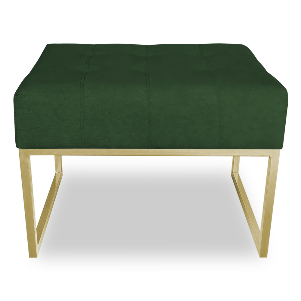 Puff Lisa Suede Verde Base Metálica Industrial Dourado - Pallazio
