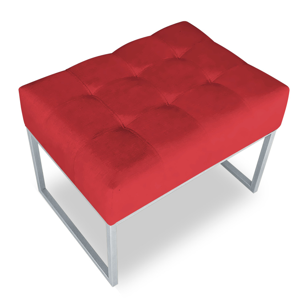 Puff Lisa Suede Vermelho Base Metálica Industrial Prata - Pallazio
