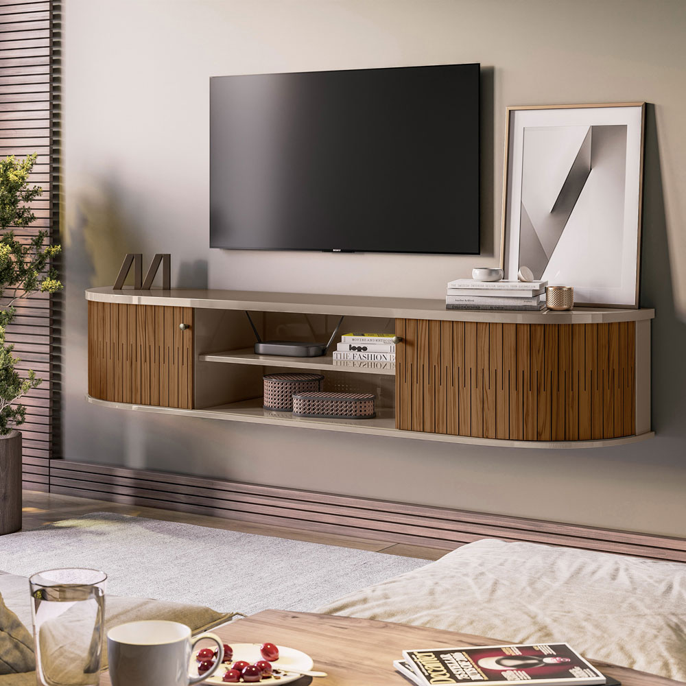 Rack Bancada Suspensa para TV 75 Polegadas 183cm Onix Fendi/Naturale - Pallazio