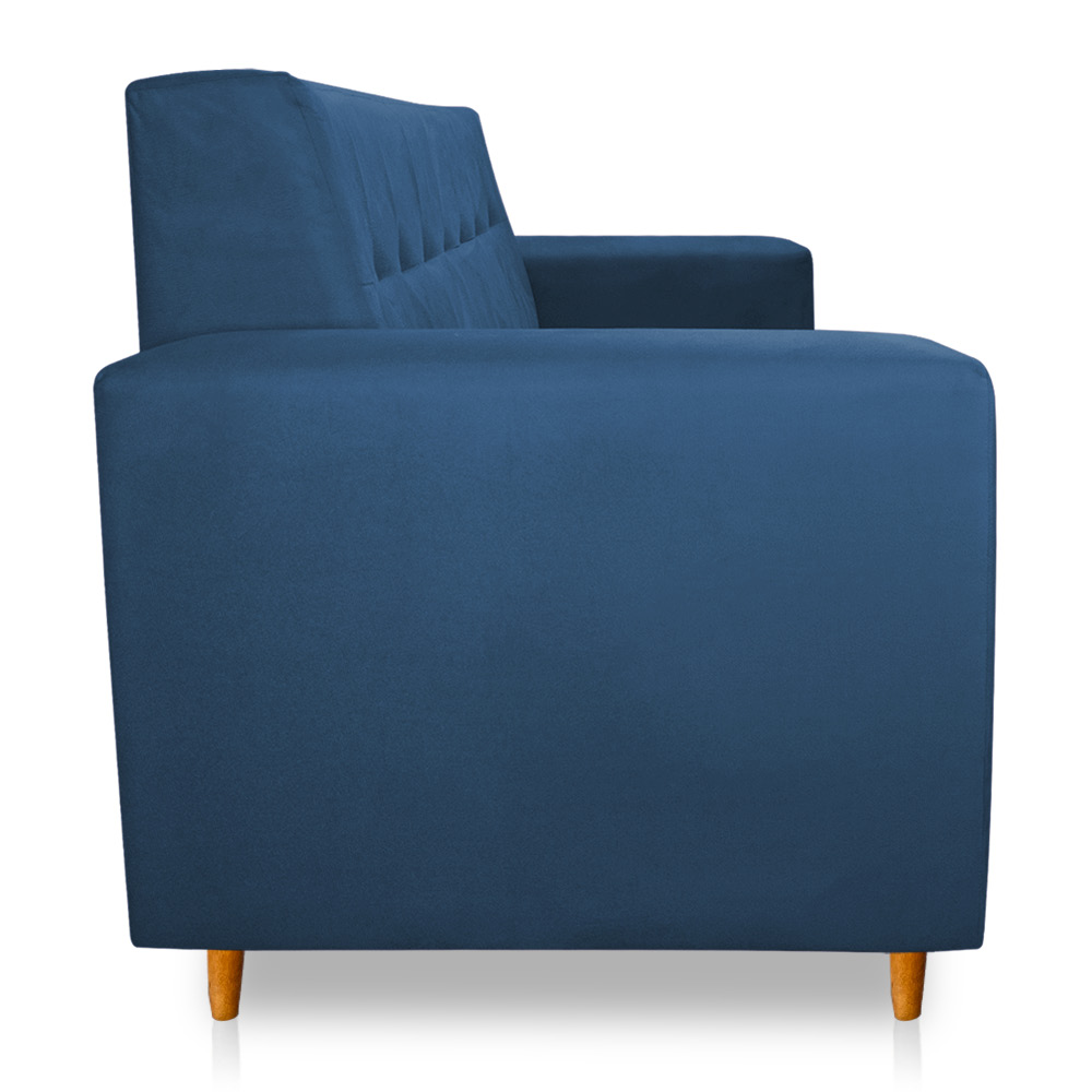 Sofá 03 Lugares 180cm Atenas Suede Azul Marinho Pés Castanho - Pallazio