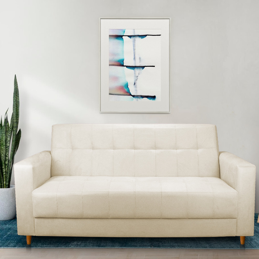 Sofá 03 Lugares 180cm Atenas Suede Bege Pés Castanho - Pallazio