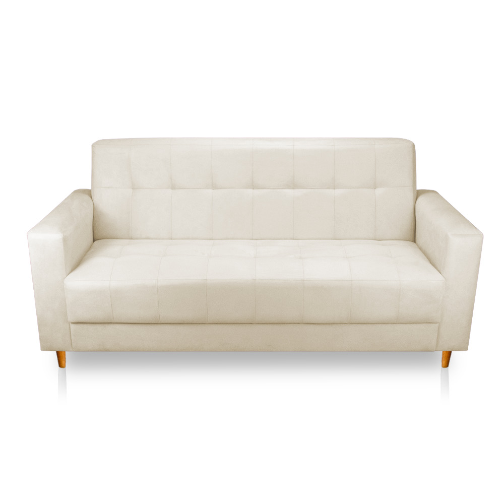 Sofá 03 Lugares 180cm Atenas Suede Bege Pés Castanho - Pallazio