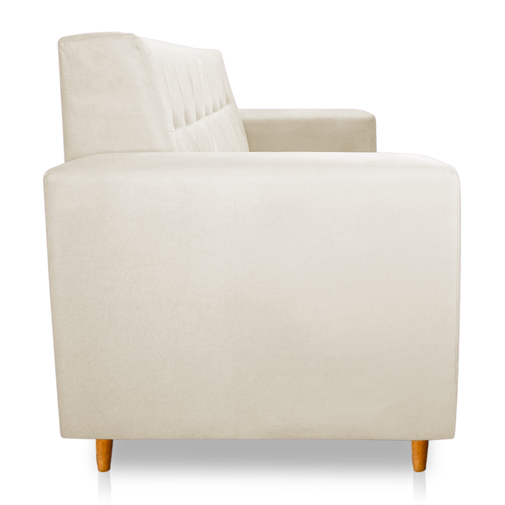 Sofá 03 Lugares 180cm Atenas Suede Bege Pés Castanho - Pallazio