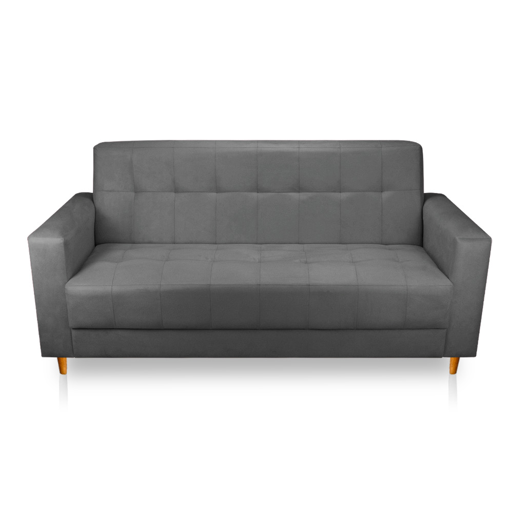 Sofá 03 Lugares 180cm Atenas Suede Grafite Pés Castanho - Pallazio