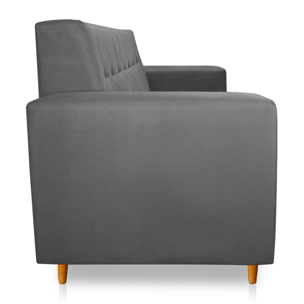 Sofá 03 Lugares 180cm Atenas Suede Grafite Pés Castanho - Pallazio