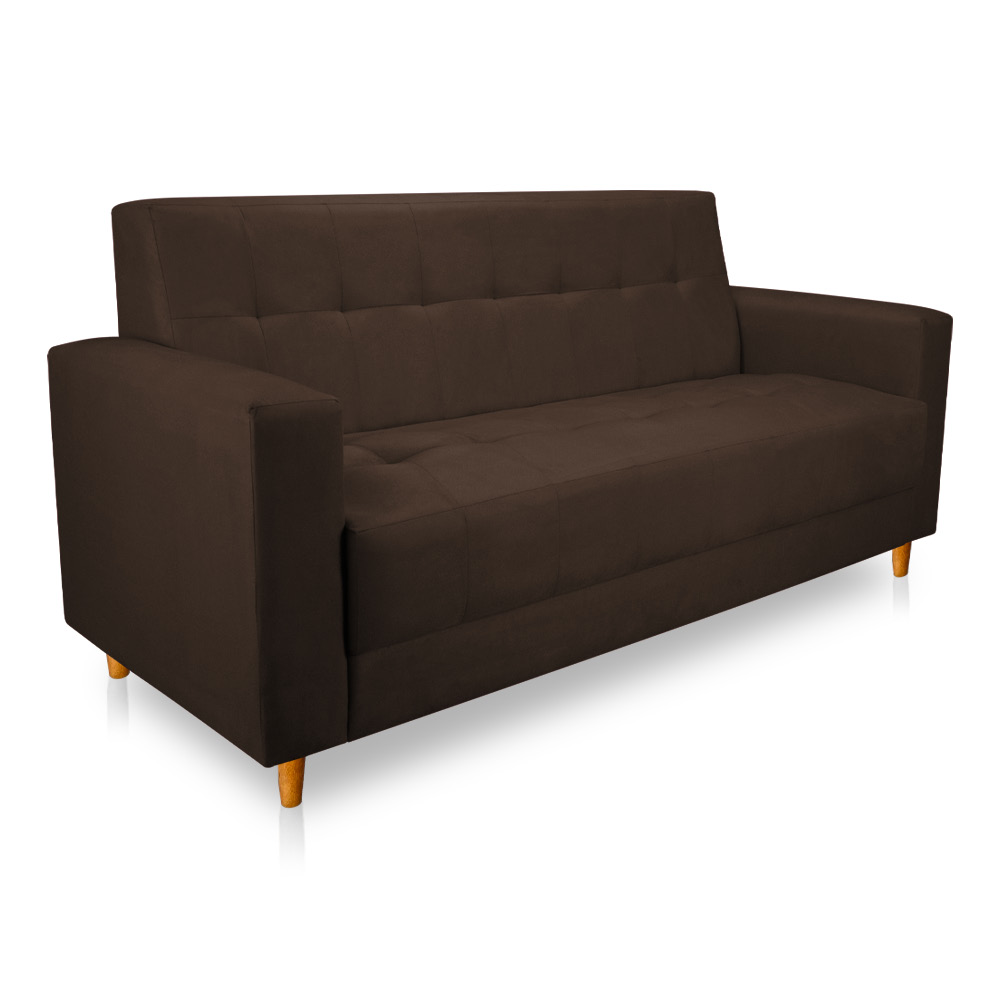 Sofá 03 Lugares 180cm Atenas Suede Marrom Pés Castanho - Pallazio