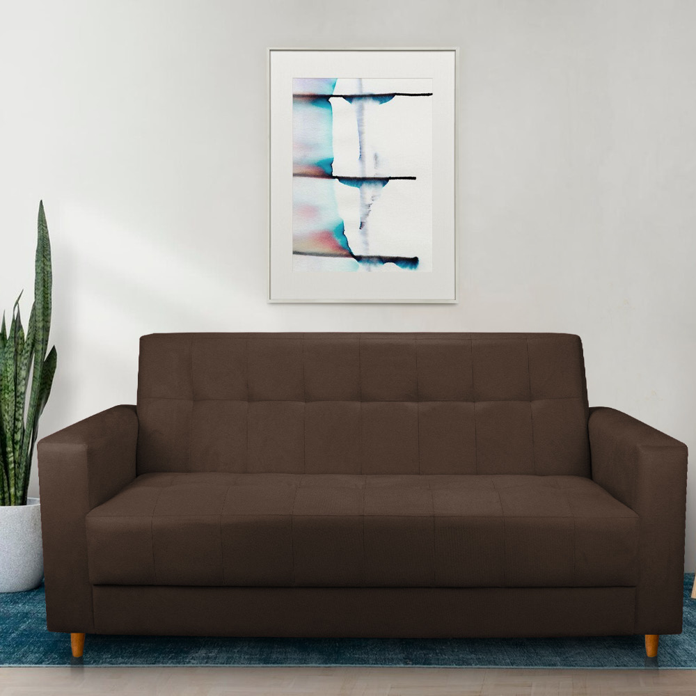 Sofá 03 Lugares 180cm Atenas Suede Marrom Pés Castanho - Pallazio