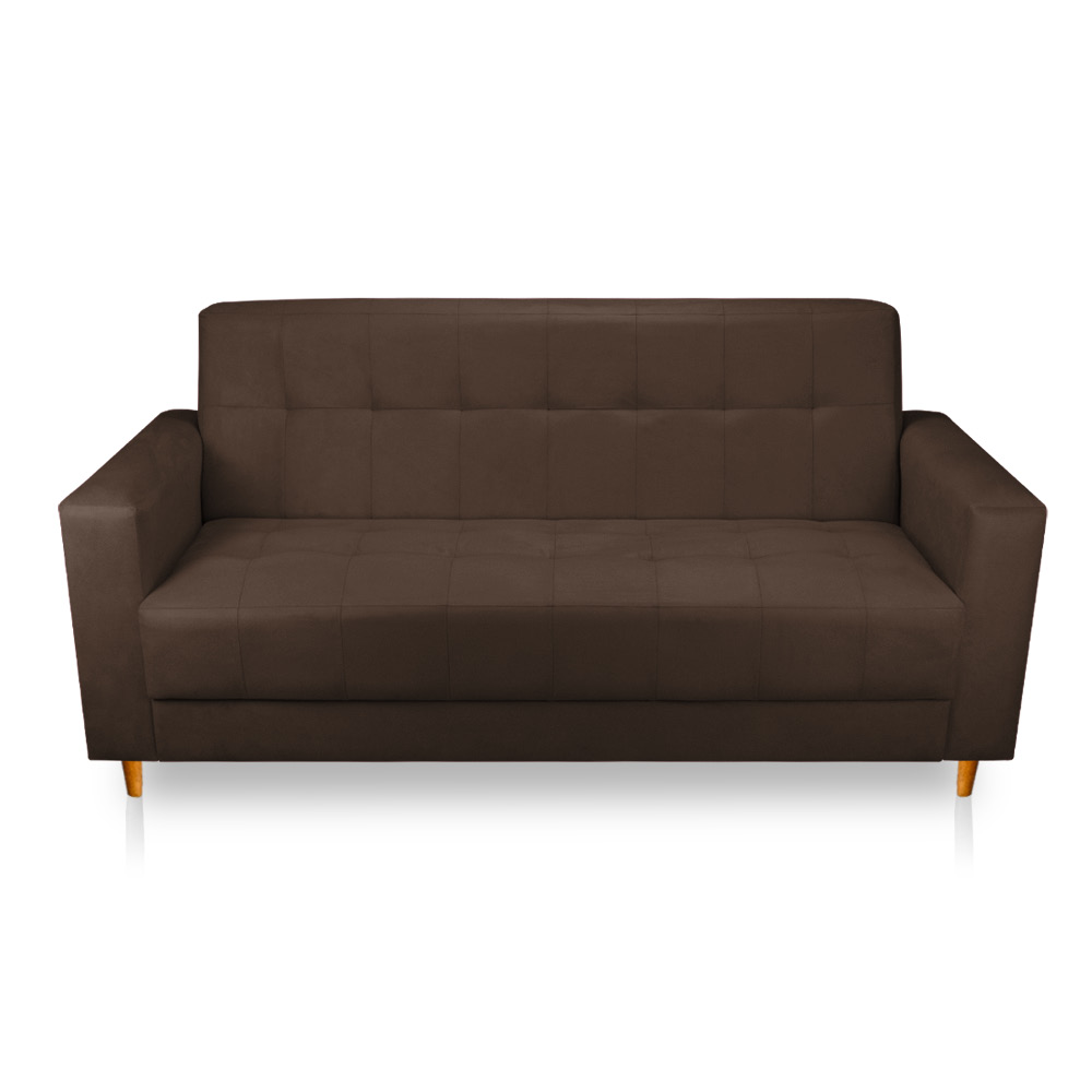 Sofá 03 Lugares 180cm Atenas Suede Marrom Pés Castanho - Pallazio