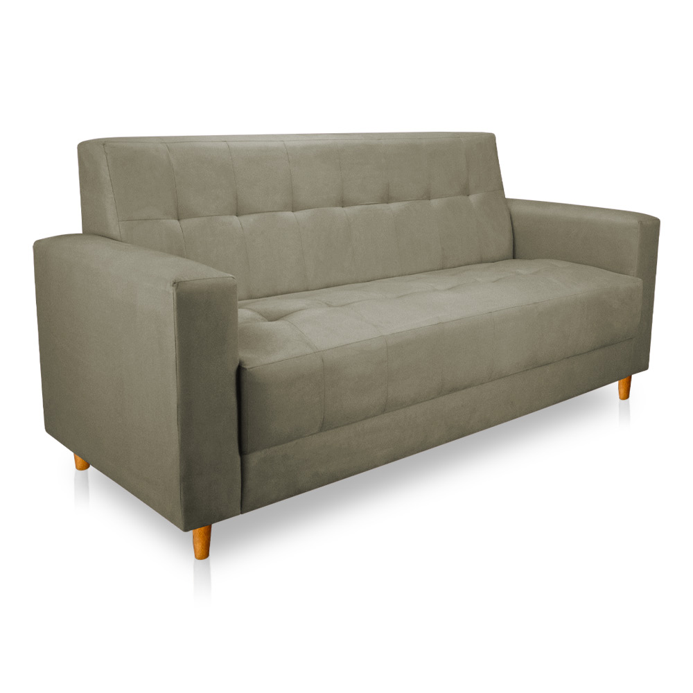 Sofá 03 Lugares 180cm Atenas Suede Marrom Rato Pés Castanho - Pallazio