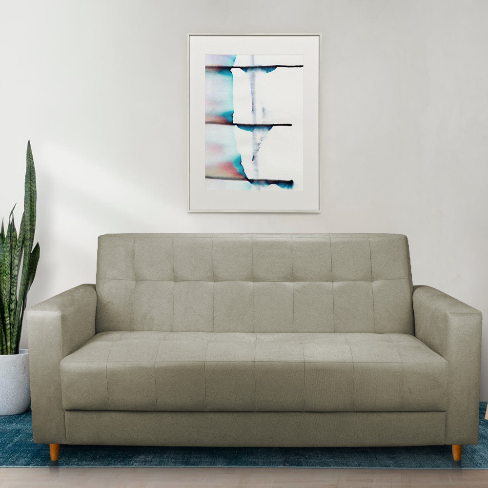 Sofá 03 Lugares 180cm Atenas Suede Marrom Rato Pés Castanho - Pallazio