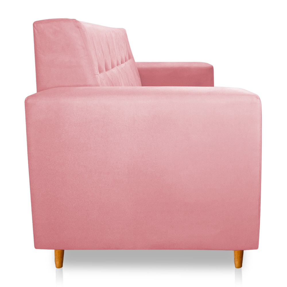 Sofá 03 Lugares 180cm Atenas Suede Rosa Bebê Pés Castanho - Pallazio