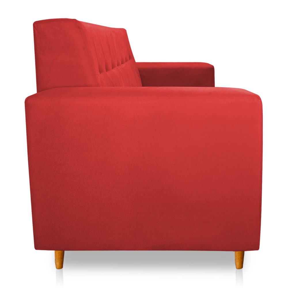 Sofá 03 Lugares 180cm Atenas Suede Vermelho Pés Castanho - Pallazio