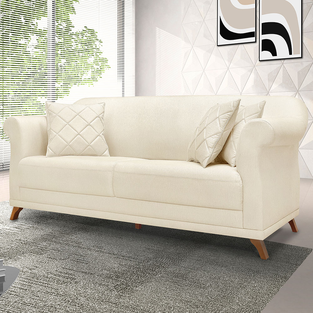 Sofá Living 2 Lugares 1,60m Vênus Linho Natural Pés Castanho - Pallazio